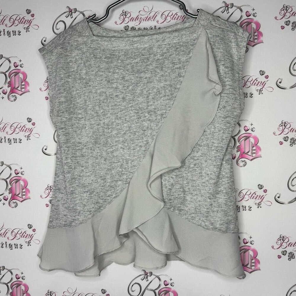 Banana republic top tank frilly Ruffled shirt grey with mesh ruffle
